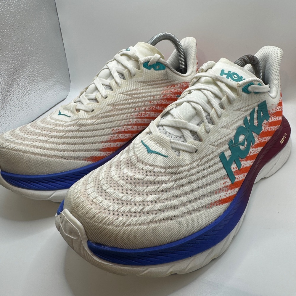 Hoka 10 Mach 5 Running Shoes Womens White Orange Blue 1127894 WFM